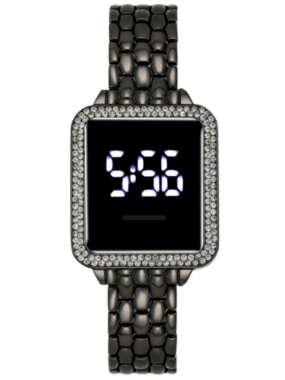 Women’s Black Digital Watch LED Touchscreen Rhinestone Square Face Watch